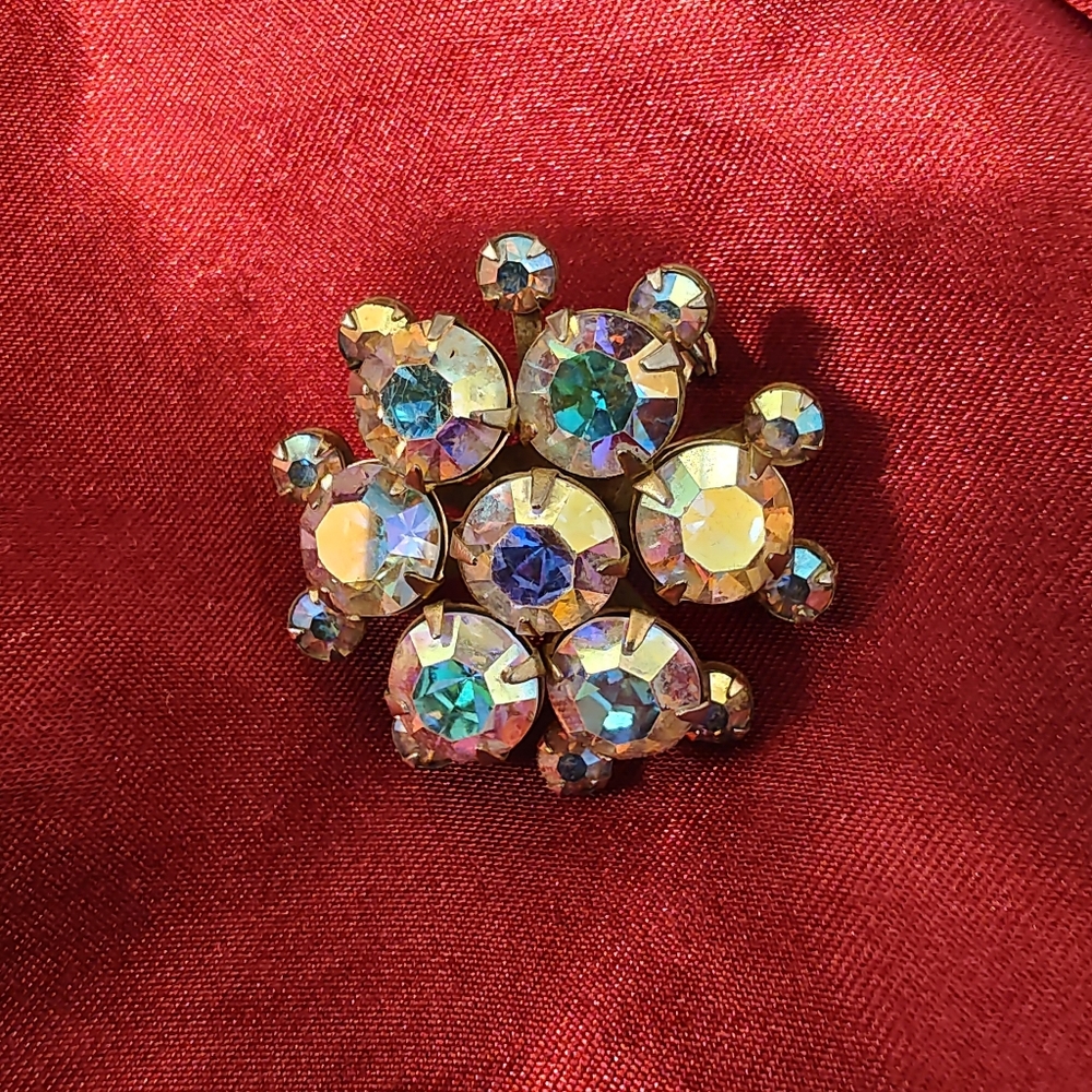 Vintage Elegant Gold and AB  Crystal Brooch